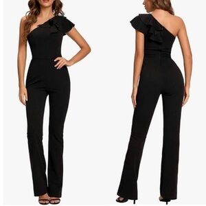 SUGAR POISON Women's Sleeveless Ruffle One Shoulder High Waist Jumpsuit Small